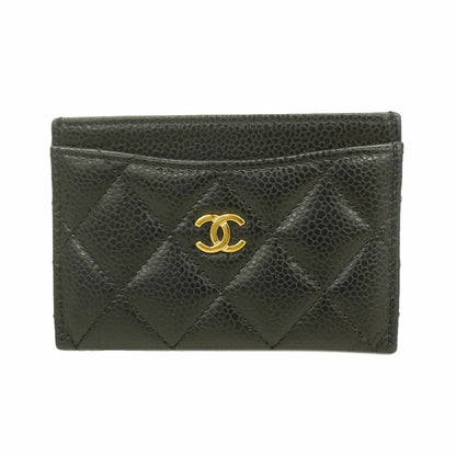 Chanel Card Case Quilted Caviar Leather Black Gold