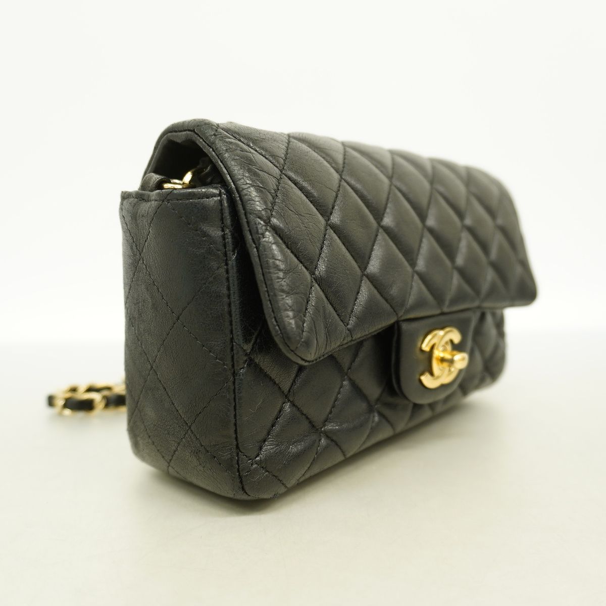 Chanel Shoulder Bag Mini Quilted Lambskin Black Gold — view 2