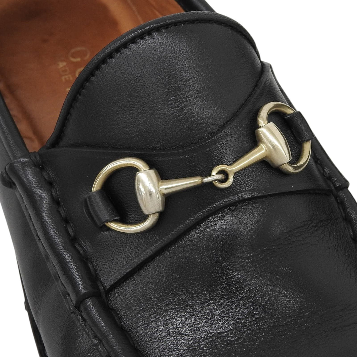 Gucci Review Horsebit Lug Sole Leather Loafers Black Gold — view 5