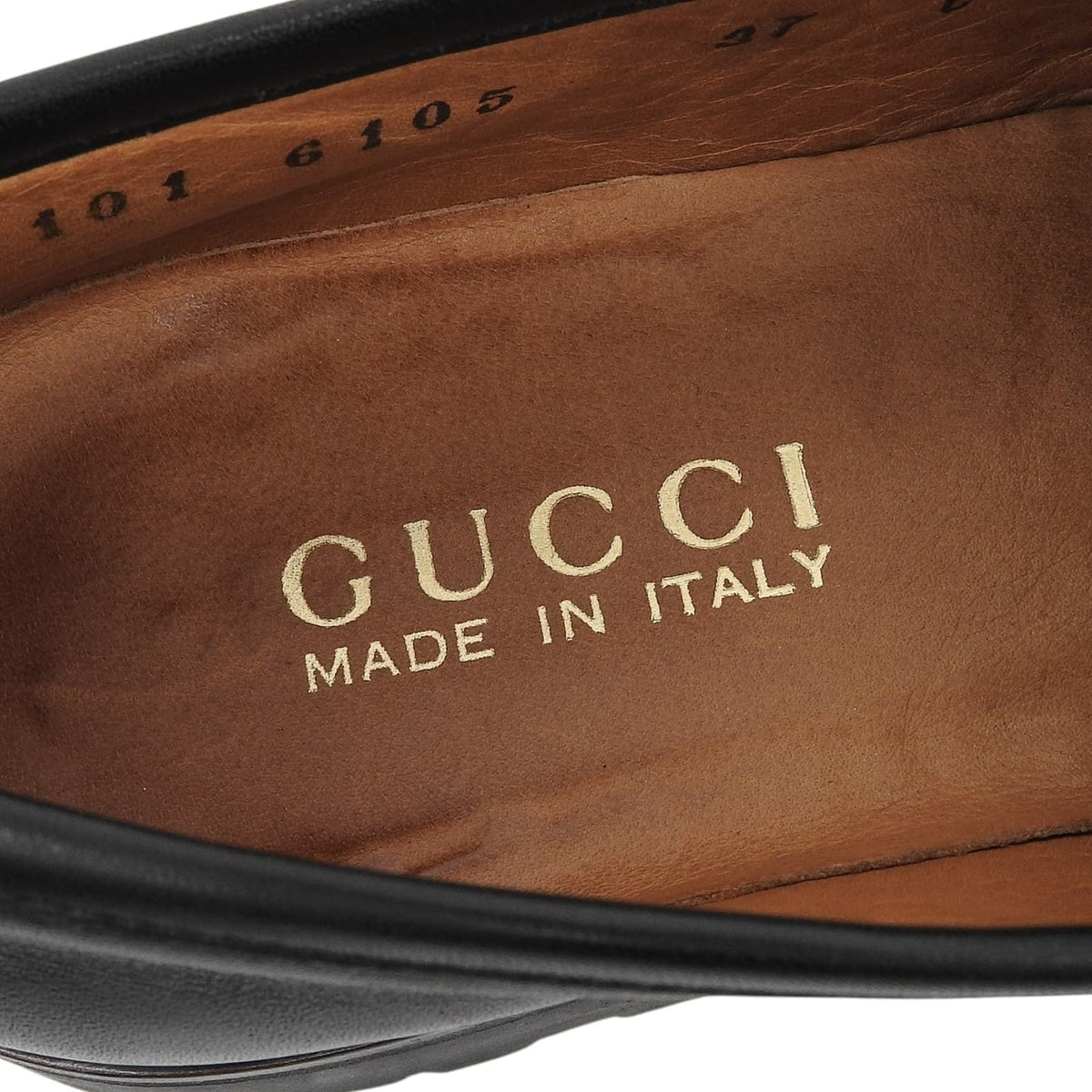 Gucci Review Horsebit Lug Sole Leather Loafers Black Gold — view 7
