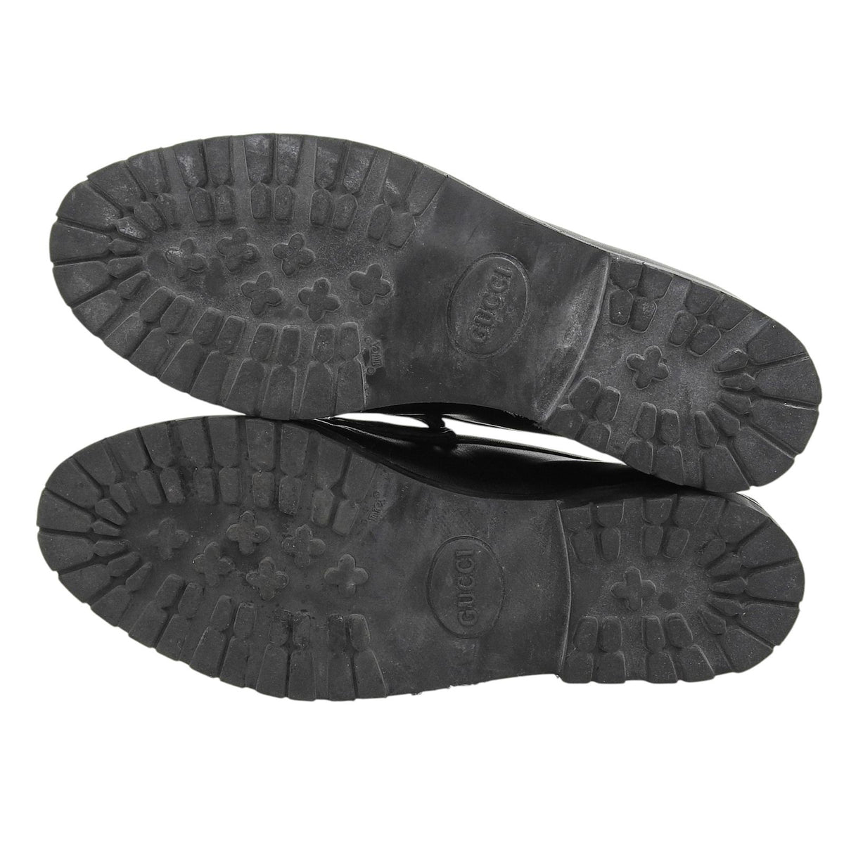 Gucci Review Horsebit Lug Sole Leather Loafers Black Gold — view 6