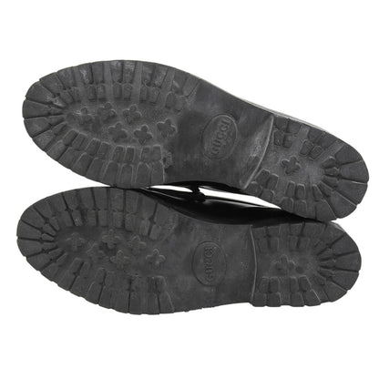 Gucci Review Horsebit Lug Sole Leather Loafers Black Gold — view 6