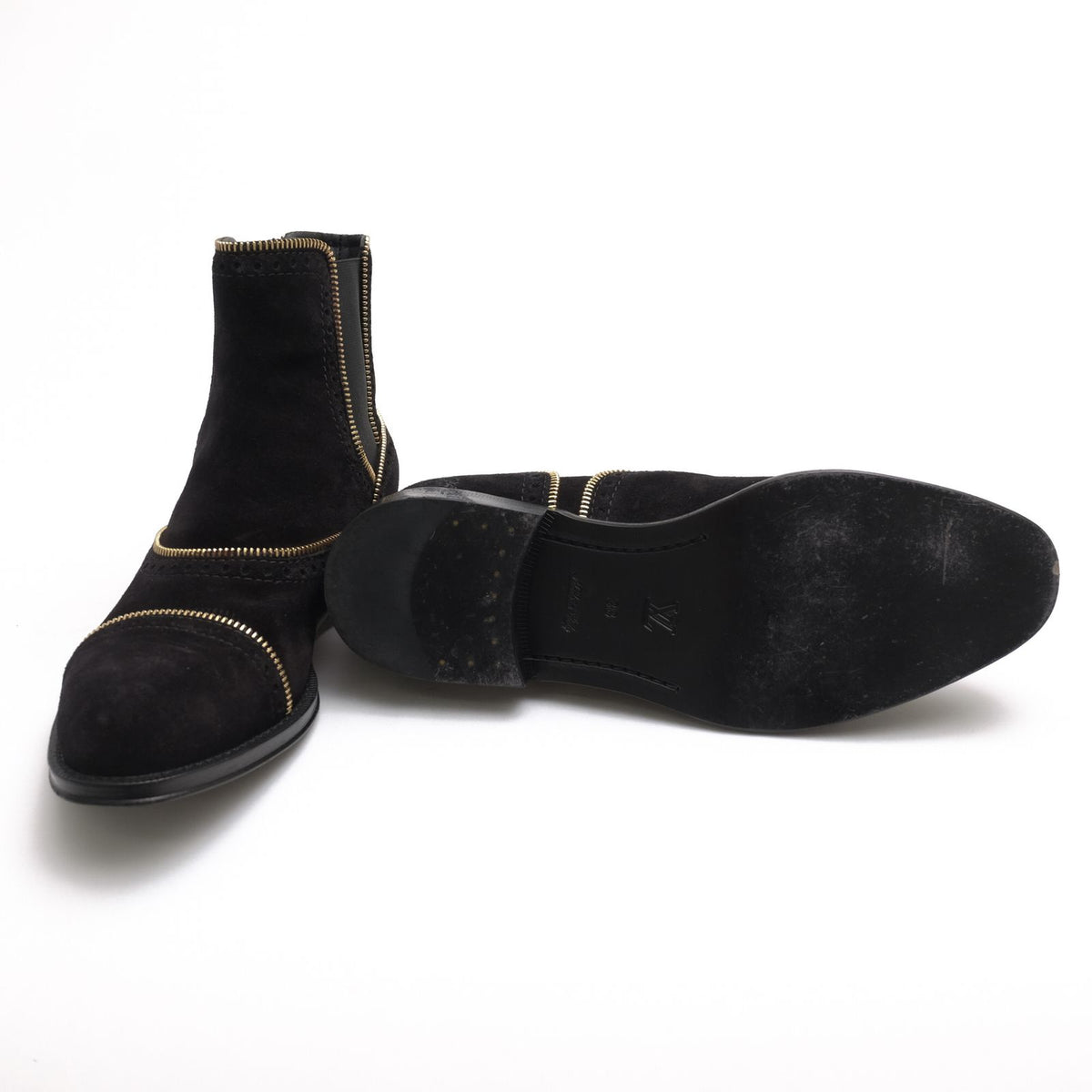 Louis Vuitton Side Gore Suede Leather Flat Ankle Boots Black — view 7
