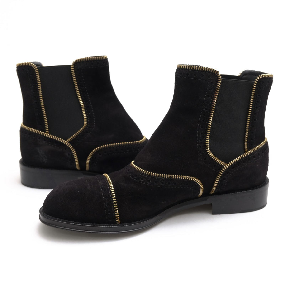 Louis Vuitton Side Gore Suede Leather Flat Ankle Boots Black — view 3