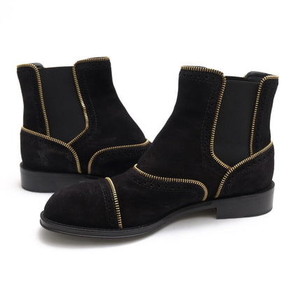 Louis Vuitton Side Gore Suede Leather Flat Ankle Boots Black — view 3