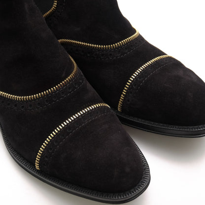 Louis Vuitton Side Gore Suede Leather Flat Ankle Boots Black — view 6
