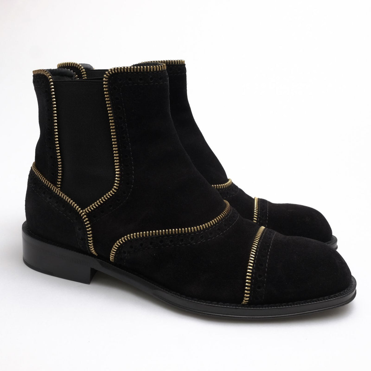 Louis Vuitton Side Gore Suede Leather Flat Ankle Boots Black — view 2