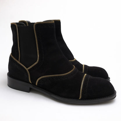 Louis Vuitton Side Gore Suede Leather Flat Ankle Boots Black — view 2