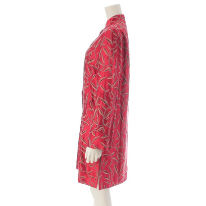 Prada Chinoiserie Jacquard Botanical Mandarin Collar Long Coat Red Multicolor — view 3