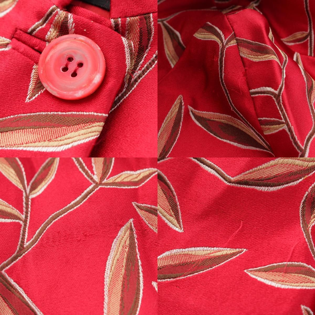 Prada Chinoiserie Jacquard Botanical Mandarin Collar Long Coat Red Multicolor — view 8