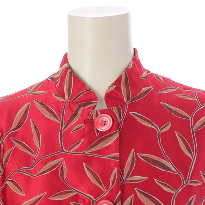 Prada Chinoiserie Jacquard Botanical Mandarin Collar Long Coat Red Multicolor — view 5