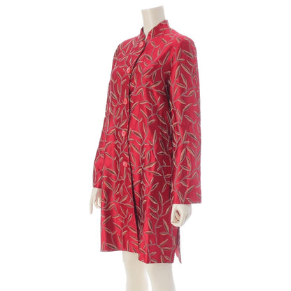 Prada Chinoiserie Jacquard Botanical Mandarin Collar Long Coat Red Multicolor — view 2