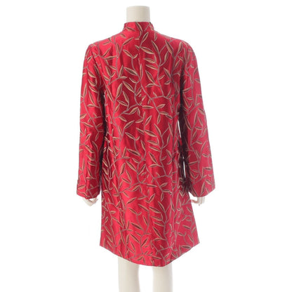 Prada Chinoiserie Jacquard Botanical Mandarin Collar Long Coat Red Multicolor — view 4