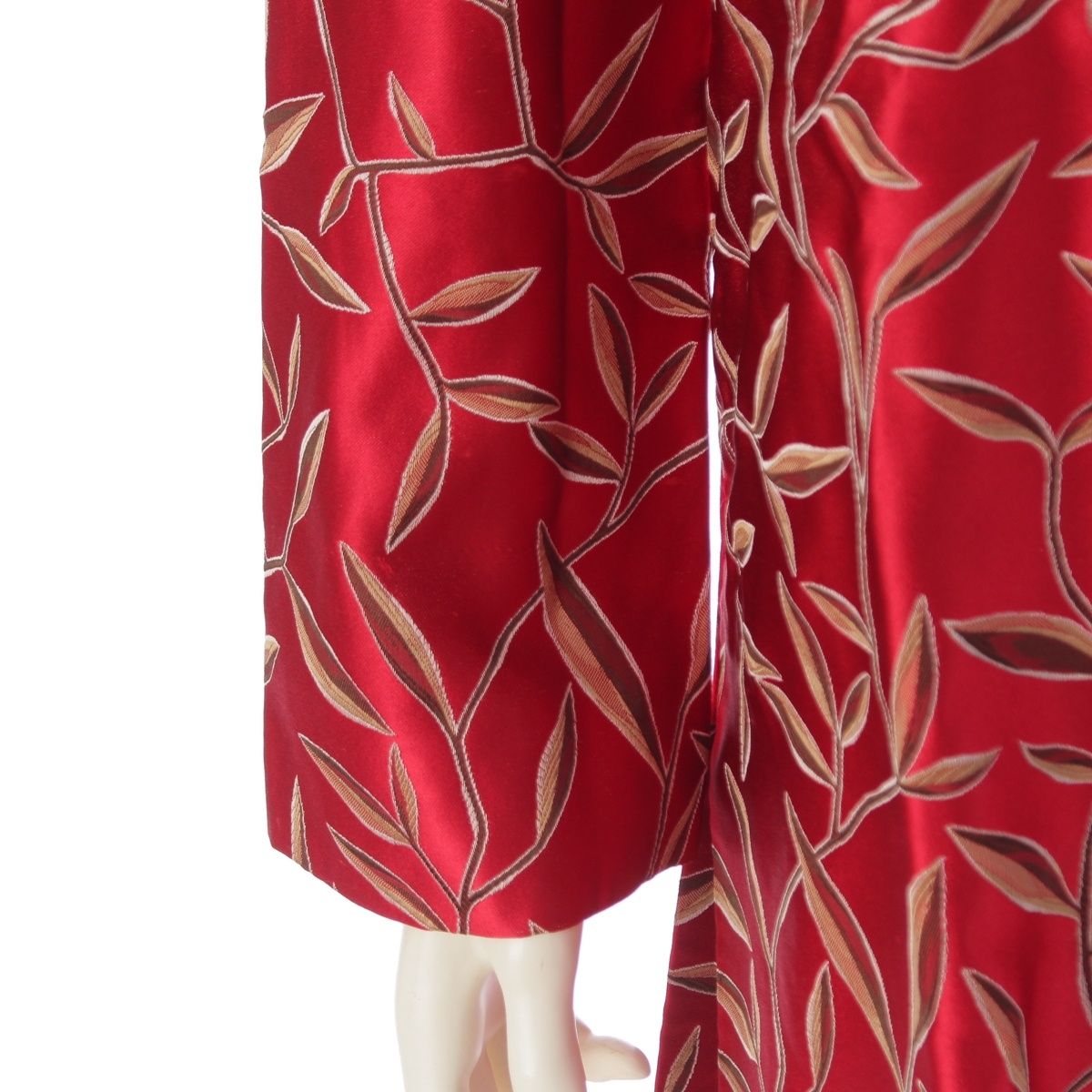 Prada Chinoiserie Jacquard Botanical Mandarin Collar Long Coat Red Multicolor — view 6