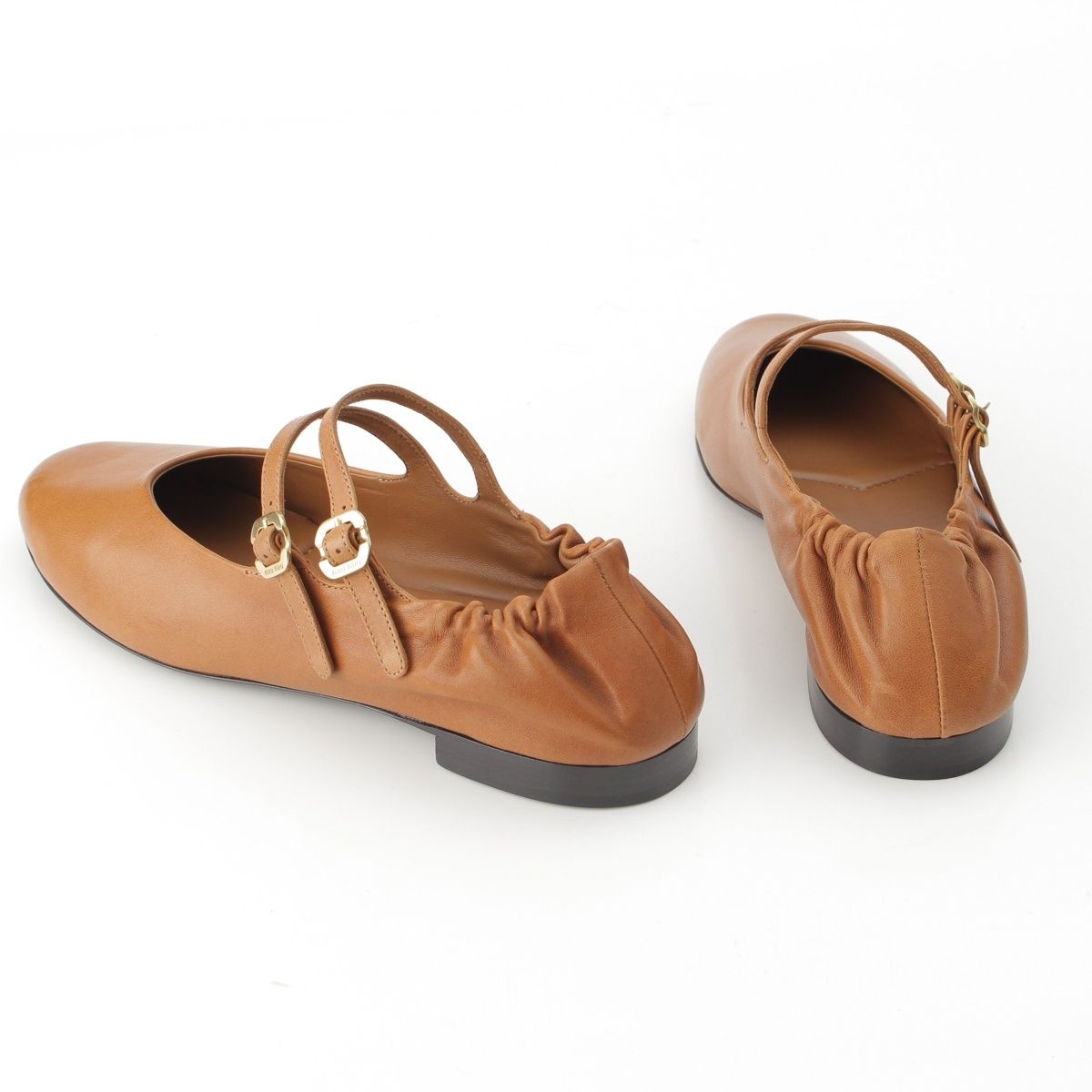 Miu Miu Nappa Leather Ruched Flat Shoes Ballet Brown — view 4