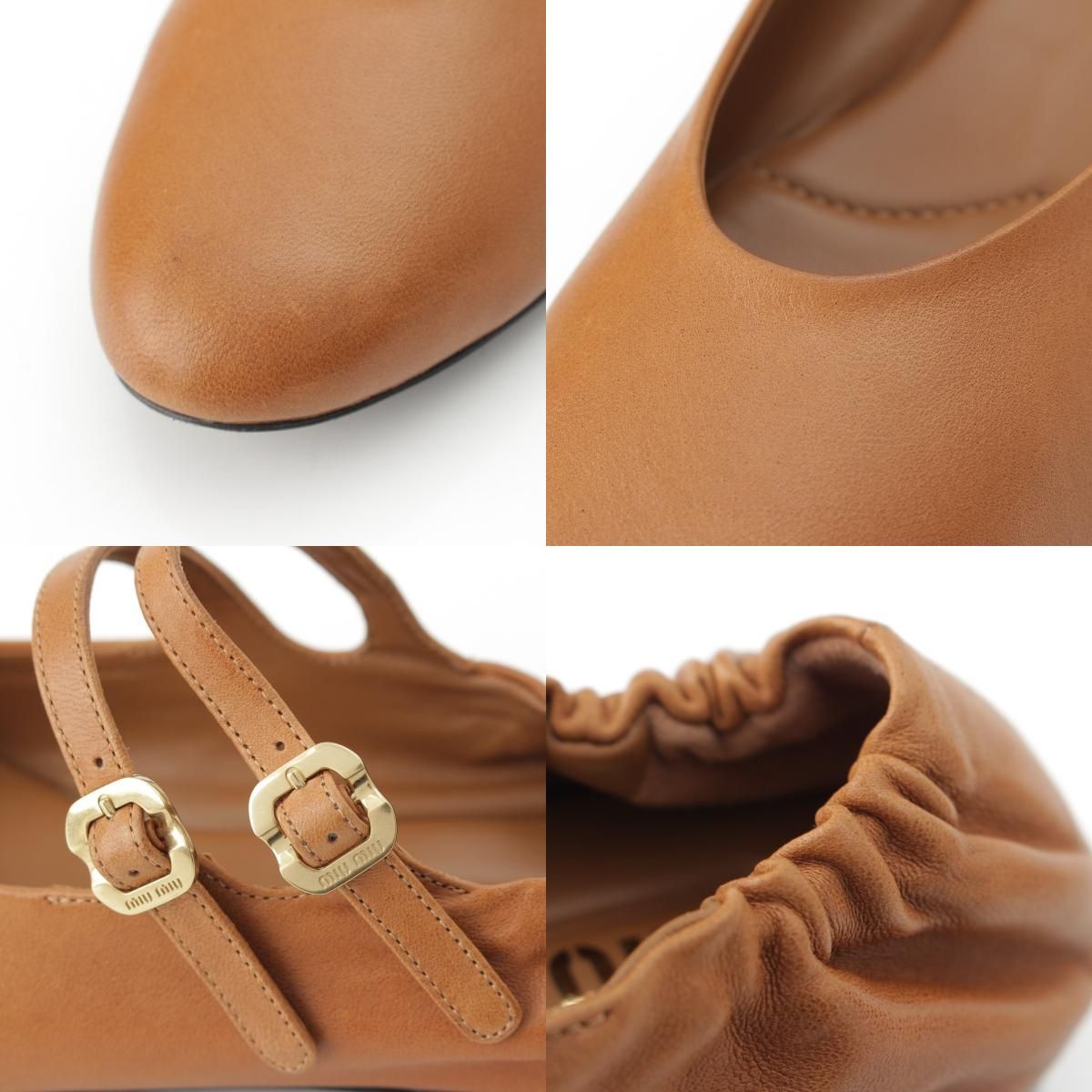 Miu Miu Nappa Leather Ruched Flat Shoes Ballet Brown — view 8