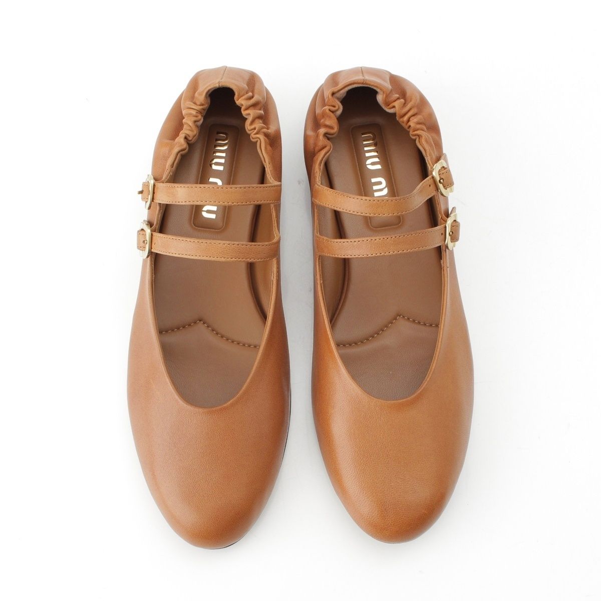 Miu Miu Nappa Leather Ruched Flat Shoes Ballet Brown — view 2