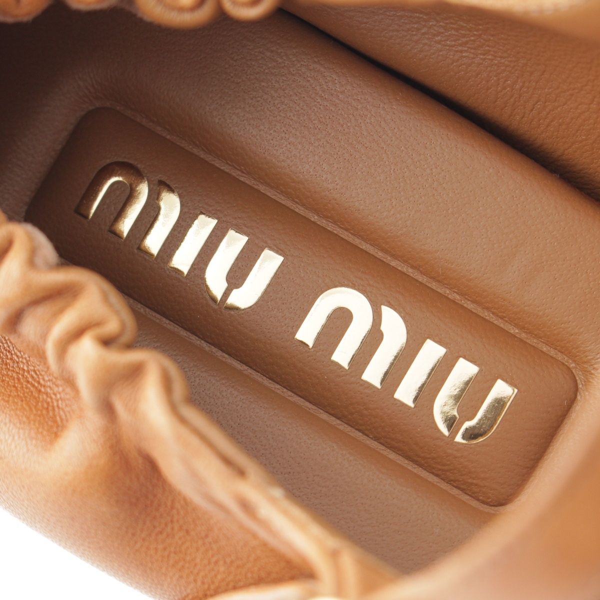 Miu Miu Nappa Leather Ruched Flat Shoes Ballet Brown — view 7
