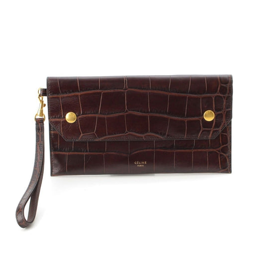 Celine Calfskin Clutch Brown