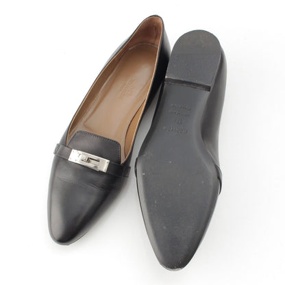Hermes Bilbao Leather Kelly Almond Toe Flat Pumps Black Brown — view 5