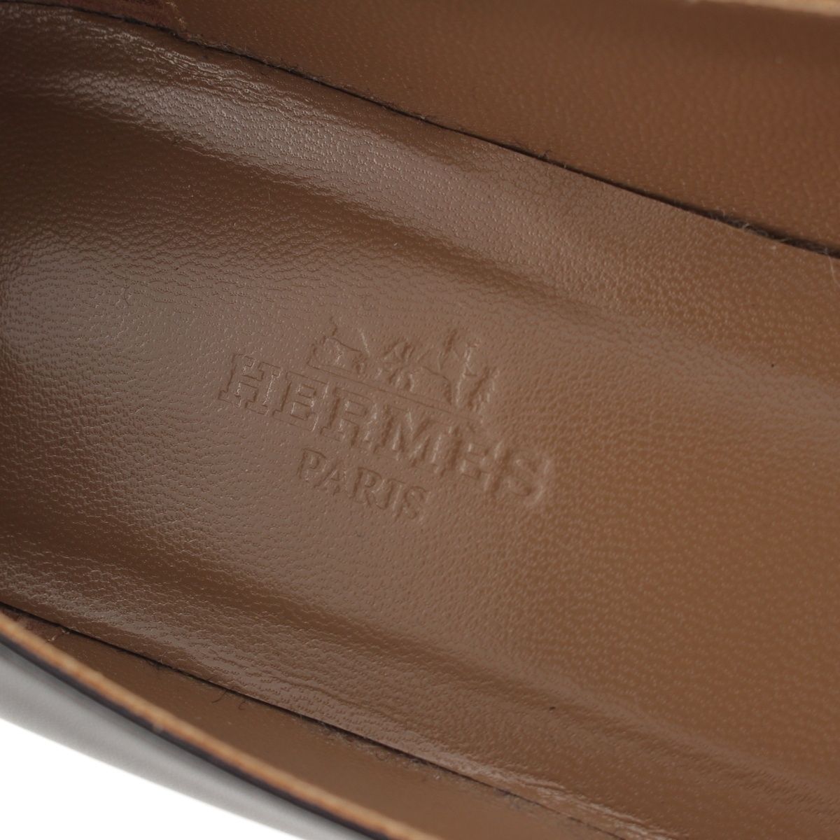 Hermes Bilbao Leather Kelly Almond Toe Flat Pumps Black Brown — view 7