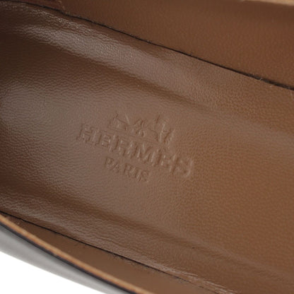 Hermes Bilbao Leather Kelly Almond Toe Flat Pumps Black Brown — view 7