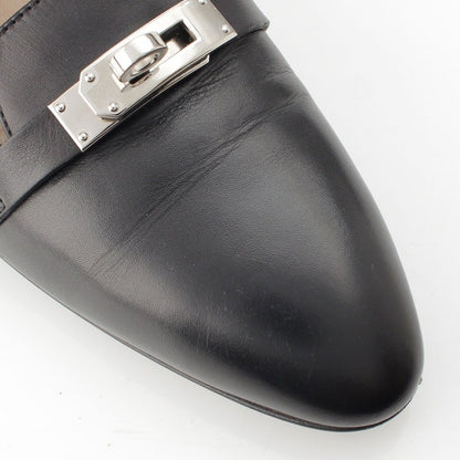 Hermes Bilbao Leather Kelly Almond Toe Flat Pumps Black Brown — view 6