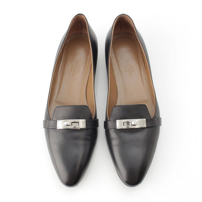 Hermes Bilbao Leather Kelly Almond Toe Flat Pumps Black Brown — view 2
