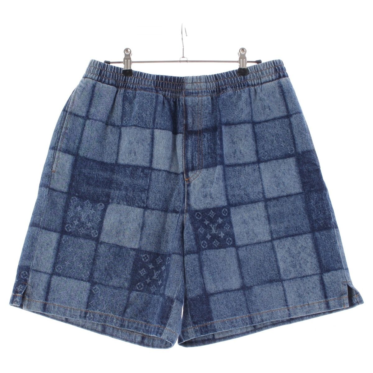 Louis Vuitton Monogram Laser Signature Patchwork Denim Shorts Blue 30