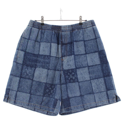 Louis Vuitton Monogram Laser Signature Patchwork Denim Shorts Blue 30