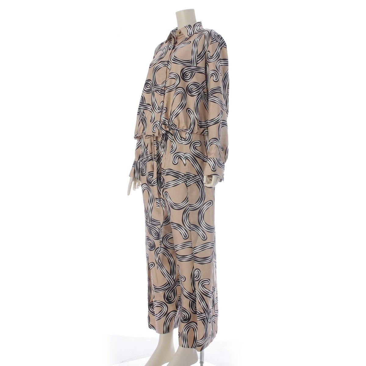 Loewe Paula's Ibiza Silk Anagram Print Long Sleeve Shirt Pants Set Beige 36 — view 2