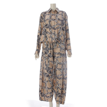 Loewe Paula's Ibiza Silk Anagram Print Long Sleeve Shirt Pants Set Beige 36