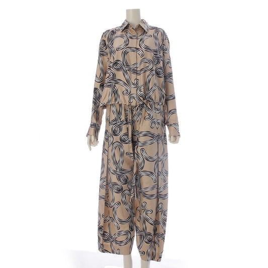 Loewe Paula's Ibiza Silk Anagram Print Long Sleeve Shirt Pants Set Beige 36