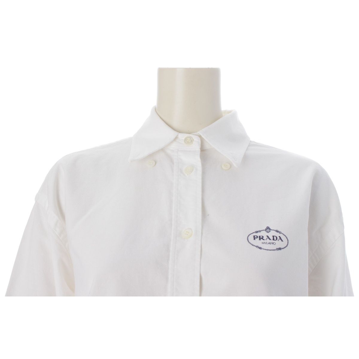 Prada Cotton Logo Embroidered Oxfords Long Sleeve Shirt White 36 — view 5