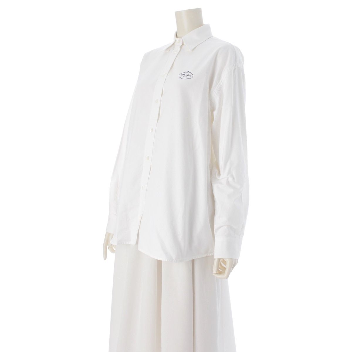 Prada Cotton Logo Embroidered Oxfords Long Sleeve Shirt White 36 — view 2