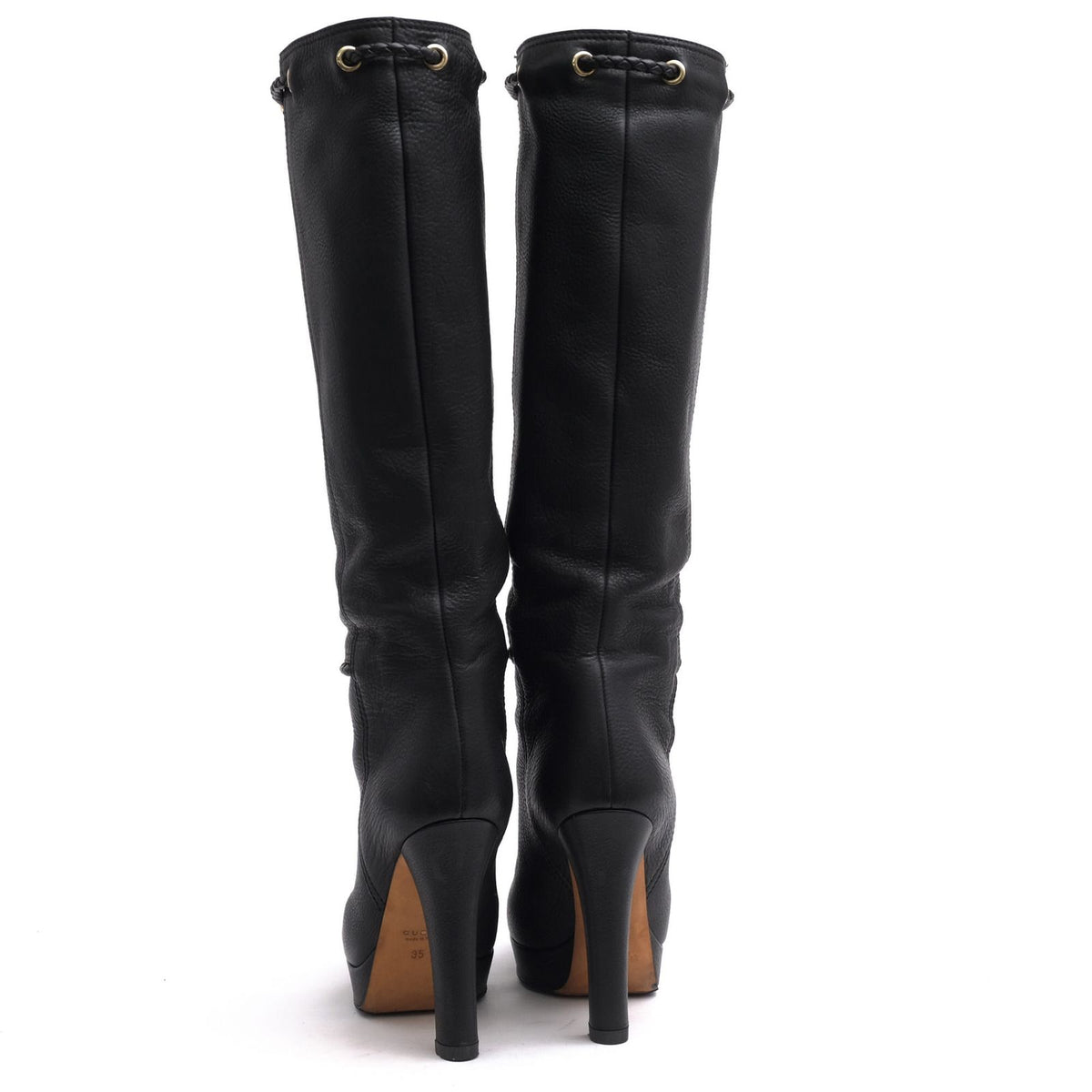 Gucci Long Boots Shoes Leather Black Marrakech High G-shaped Tassel Heels — view 4