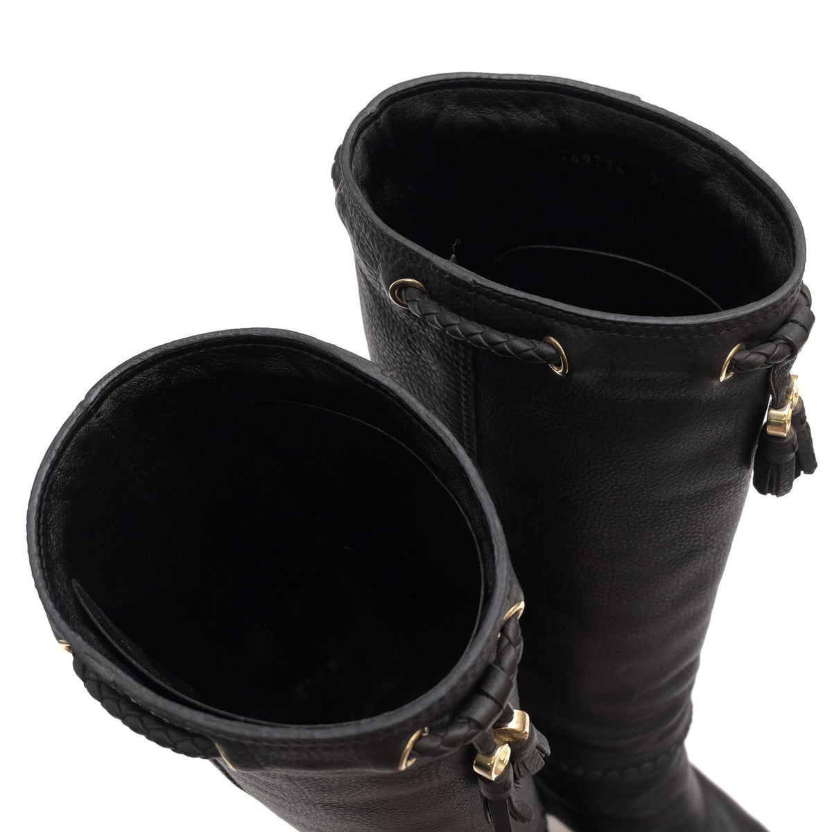 Gucci Long Boots Shoes Leather Black Marrakech High G-shaped Tassel Heels — view 5