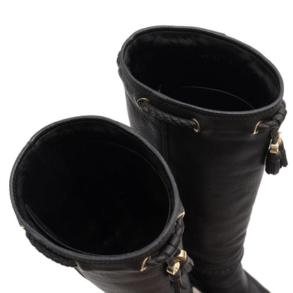 Gucci Long Boots Shoes Leather Black Marrakech High G-shaped Tassel Heels — view 5