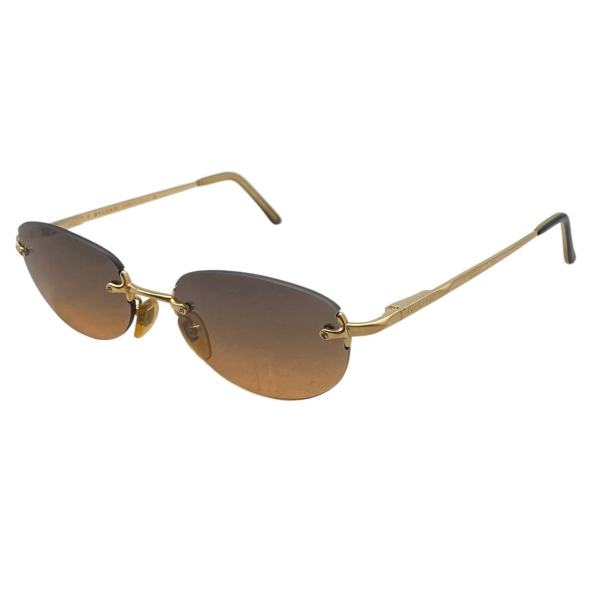Bvlgari Rimless Oval Sunglasses Gold Frame Brown Gradient Eyewear