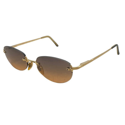 Bvlgari Rimless Oval Sunglasses Gold Frame Brown Gradient Eyewear