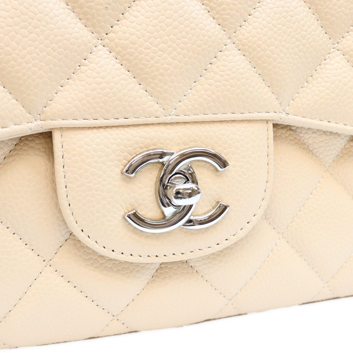 Chanel Beige Caviar Single Flap Silver Maxi Quilted 30 Shoulder Bag — view 7