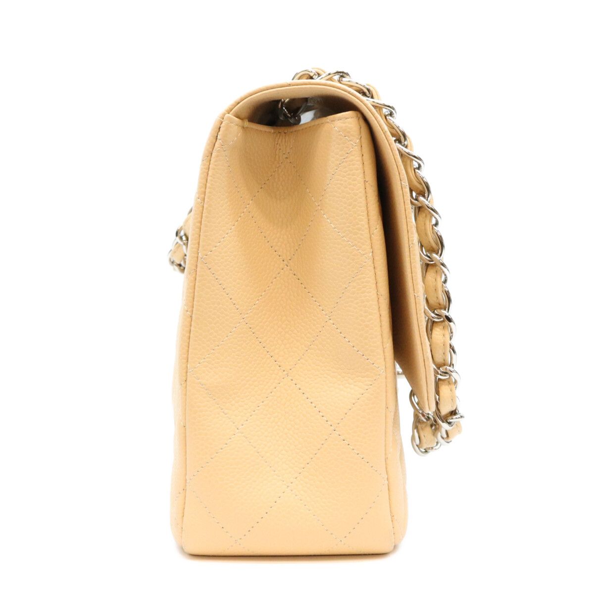 Chanel Beige Caviar Single Flap Silver Maxi Quilted 30 Shoulder Bag — view 4