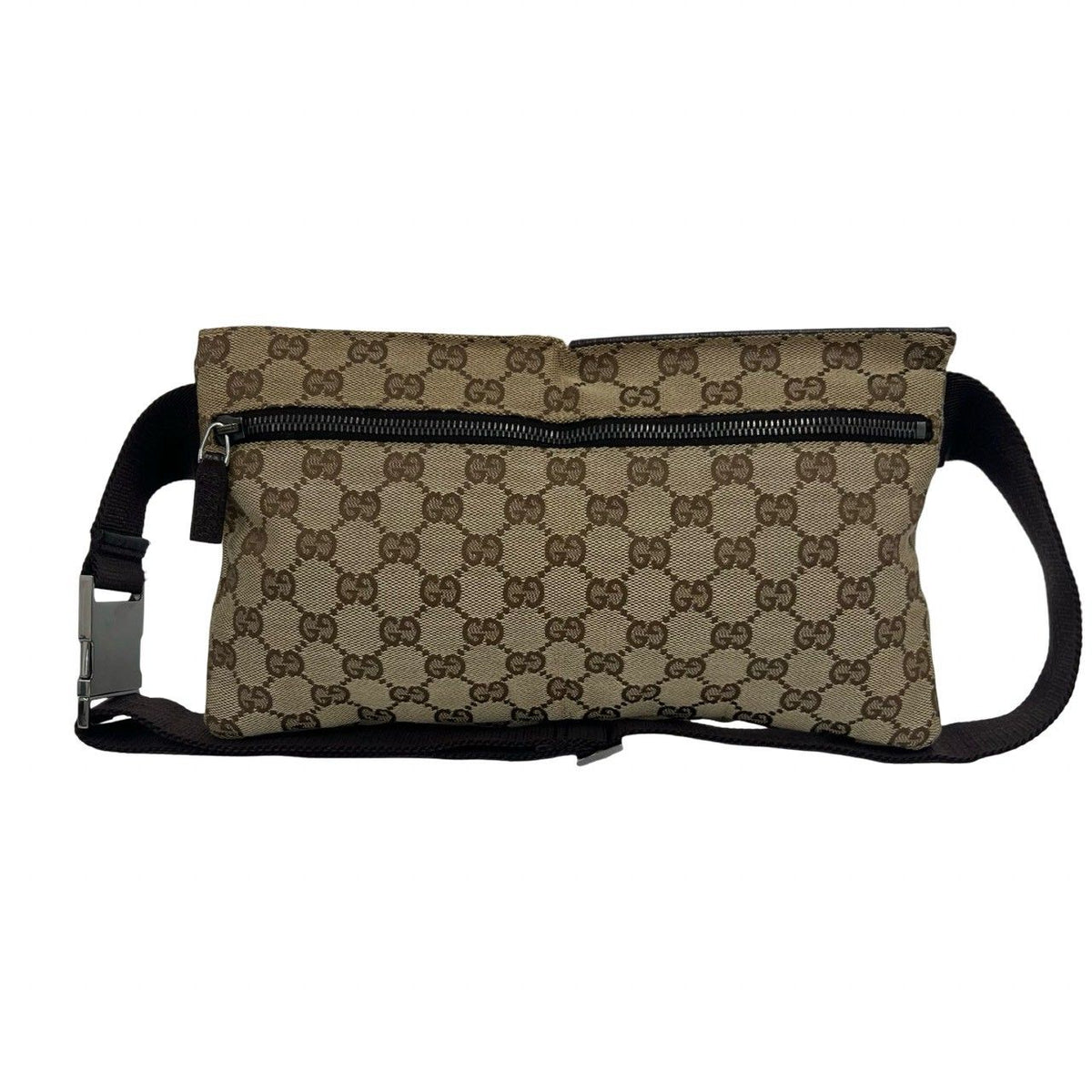 Gucci GG Pattern Logo Canvas Leather Belt Bag Waist Pouch Brown — view 3