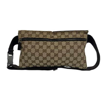 Gucci GG Pattern Logo Canvas Leather Belt Bag Waist Pouch Brown — view 3
