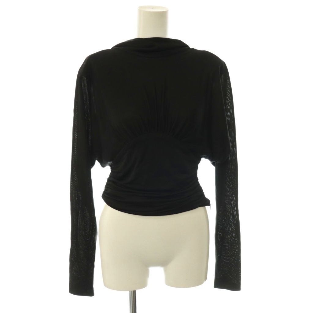 Saint Laurent Paris Cropped Top Long Sleeve Sheer Black M