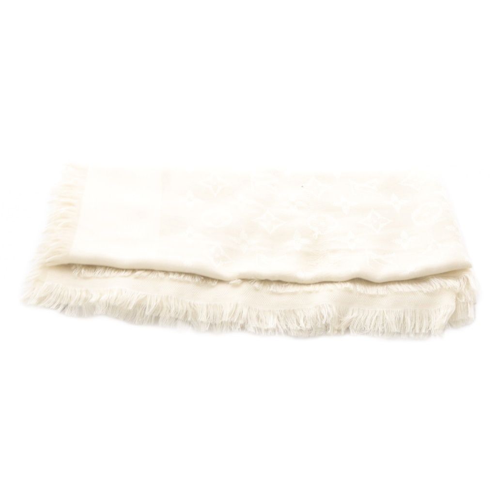 Louis Vuitton Logomania Scarf Silk Wool All Over Print Ivory — view 2