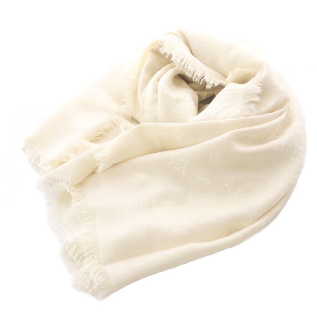 Louis Vuitton Logomania Scarf Silk Wool All Over Print Ivory