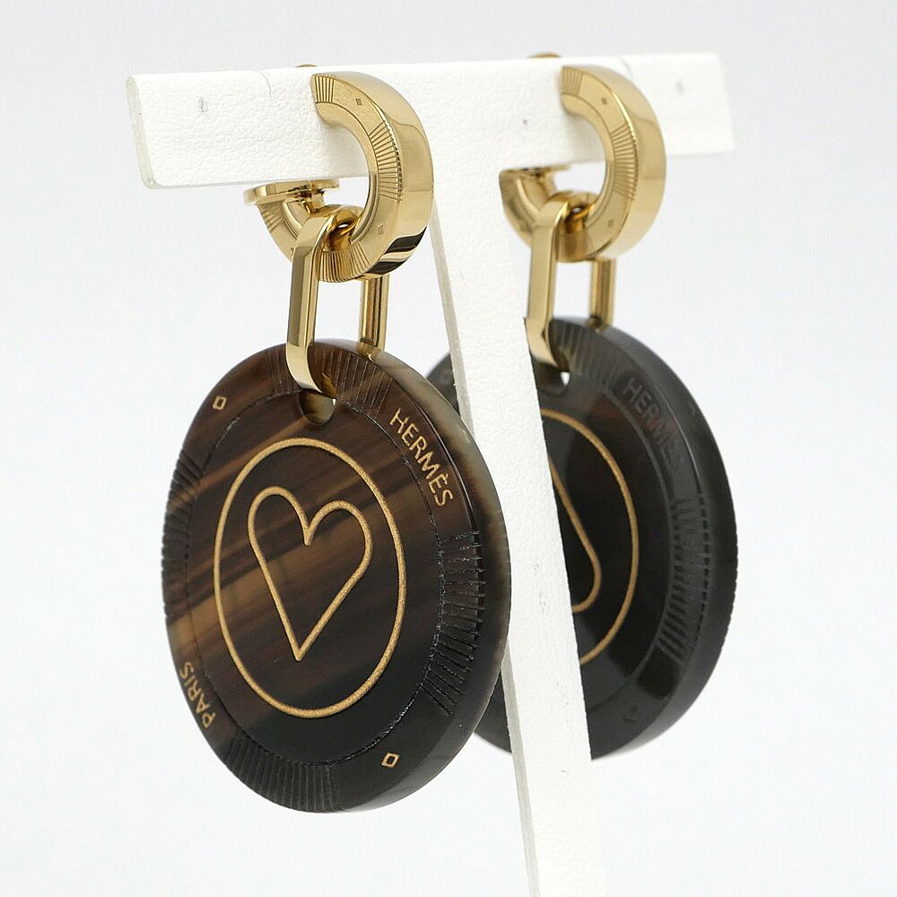 Hermes Earrings Fete Vojeux Heart Spade Buffalo Horn Gold — view 4