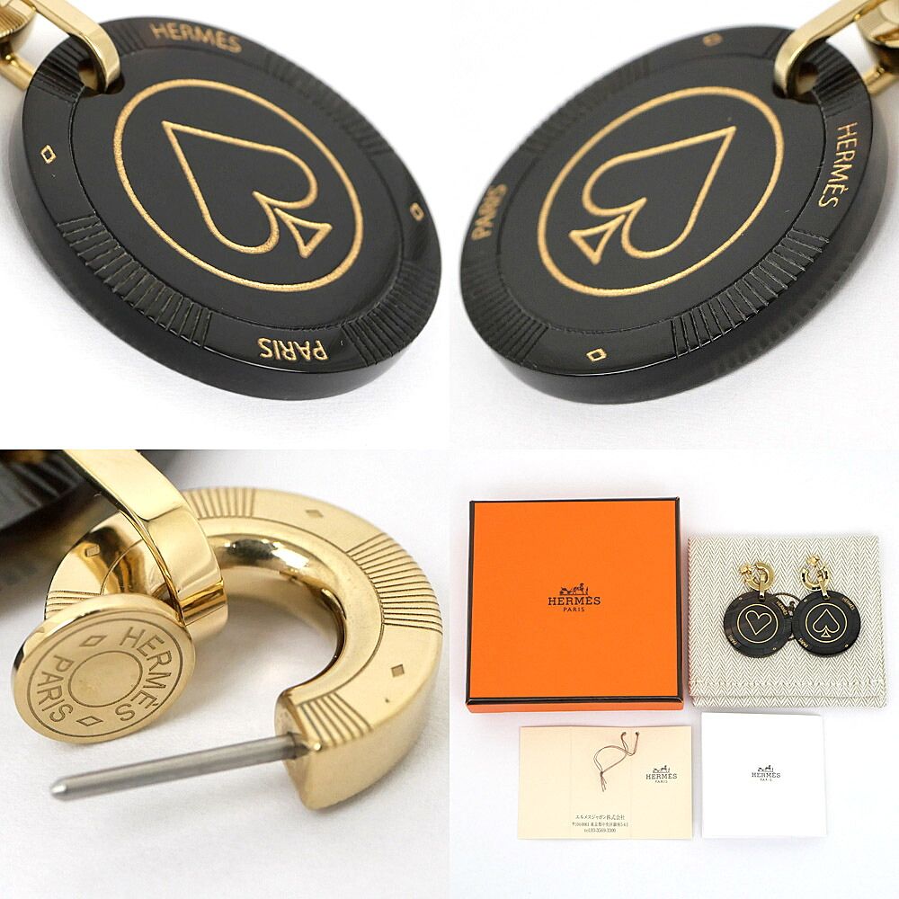 Hermes Earrings Fete Vojeux Heart Spade Buffalo Horn Gold — view 8