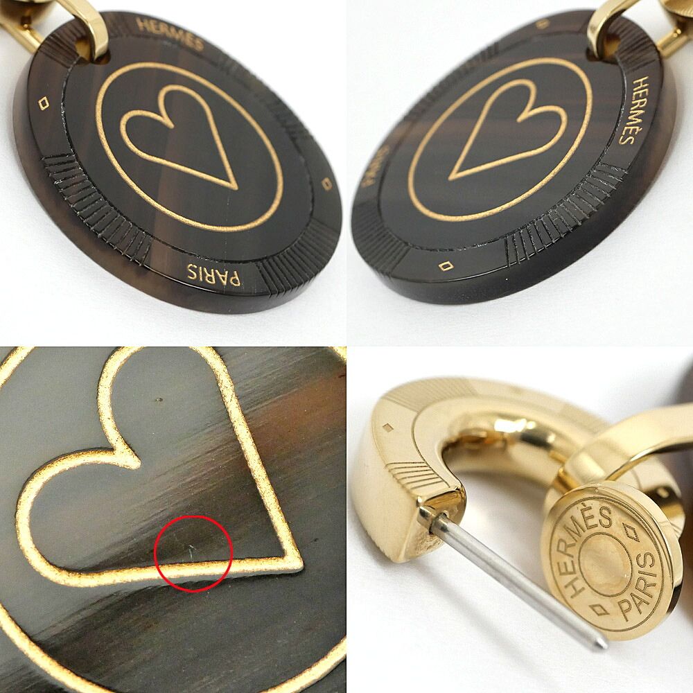 Hermes Earrings Fete Vojeux Heart Spade Buffalo Horn Gold — view 6
